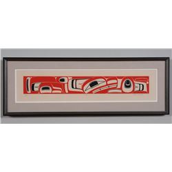 Robert Davidson Wolf Serigraph 32/74 '77  8 1/4"x 23 1/2" Framed  Good Condition