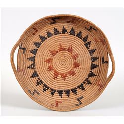 Lillooet Basketry Tray with Arrowhead Design 17" W.  Good Condition with Minor Loss On One Handle