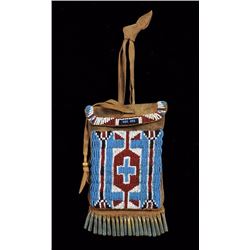 Plains Beaded Strike-A-Lite Pouch with Geometric Design and Decorated with Tin Cones 7" L. 4" W.  Go