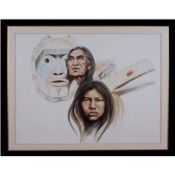 Paul Ygartua Oil Painting Chief Dan George and Leonard George 40 1/2"x 53" Framed  Good Condition