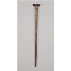 Salish Walking Stick with Incised Design and Carved Wolf Head Handle by Cicero August 35" L. 4" W.  