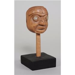 Northwest Coast Rattle Carved with Human and Killer Whale Design by D. Dawson 7" H.  Fine Condition
