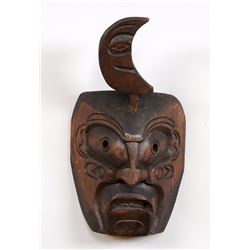 Northwest Coast Portrait Mask with Moon by Billy Robertson 16" H. 9" W.  Good Condition