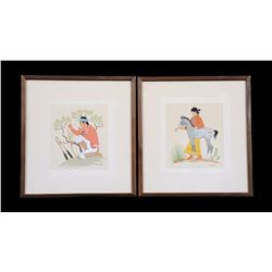 Two Harrison Begay Silkscreens "Warrior Who Walked Up To His Enemy" 10"x 11" Framed  Good Condition