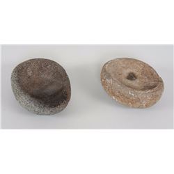 Two Aleut Stone Oil Lamps From Kodiak Island, AK 5 1/4" W. and 5 3/4" W.