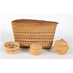 Three Nuu-chah-nulth Baskets 3 1/4" D. - 4 3/4" D. All in Good Condition and a 19TH C. Nuu-chah-nult