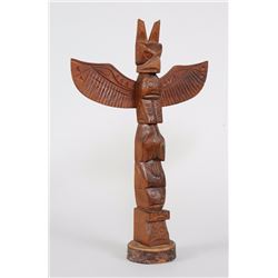 Nuu-chah-nulth Totem Carved with Thunderbird and Whale by Leslie John 16" H. 11" W.  Good Condition
