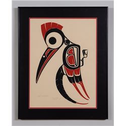 Art Thompson Serigraph "Woodpecker" 124/200 '74  22 1/2"x 28" Framed  Good Condition