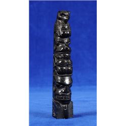 Rufus Moody Argillite Totem Carved with Three Figures 5 1/2" H.  As Is