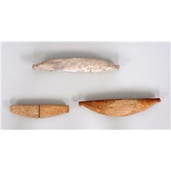 Three Aleut Carved Bone Seal Pulls From Kodiak Island, AK 3 1/2" L. - 5 1/4" L.  Good Condition