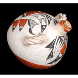 Acoma Pottery Water Canteen with Parrot Design 9" D. 7" H.  Good Condition
