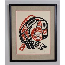 Ken Mowatt Serigraph "Raven Stealing the Sun" 32/50 '73  28"x 34" Framed  Good Condition