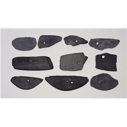 Ten Aleut Slate Scrapers - Kodiak Island, AK 2 1/4" L. - 4 1/4" L.  Good Condition