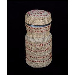 Aleut Basketry Covered Bottle with Beads and Wool Decoration Made by Philis Restopsoff - Akhiok, Kod