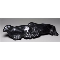 Nancy Sevoga Carving of Two Seals - Baker Lake 17" L. 4 1/4" H.  Good Condition