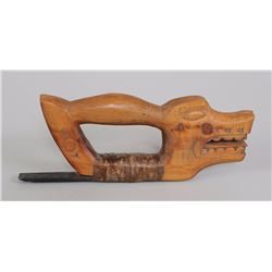 Northwest Coast Figural Hand Adze with Carving Depicting a Wolf 9" L. 3 1/4" H.  Good Condition