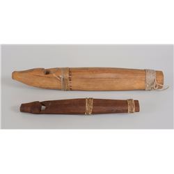 Two Carved 19TH C. Kwakiutl Hamatsa Whistles 14 3/4" L. and 10 1/2"  L.  Good Condition
