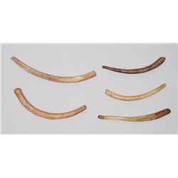 Five Aleut Bone Bow Shaped Artifacts From Kodiak Island, AK 4" L. - 5 1/2" L.  Good Condition