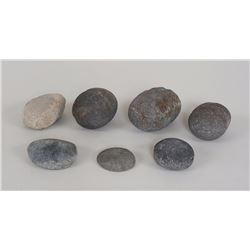 Seven Aleut Stone Artifacts Some with Incised Design - Kodiak Island, AK 2 1/4" L. - 4" L.
