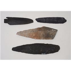 Four Aleut Stone Spear Points - Kodiak Island, AK 5 1/2" L. - 9" L.