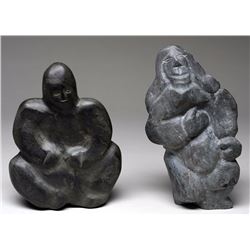 Camille Iquliq Carving of an Inuk Figure 8" H. 6" W. and an Inuk Figure Carving - Artist Unknown 9" 