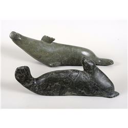 Two Parnee Peter Seal Sculptures - Cape Dorset 14" L. - 22" L.  All in Good Condition