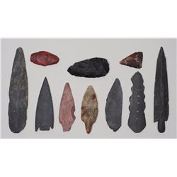 Ten Aleut Stone Spear Points - Kodiak Island, AK 1 1/4" L. - 5" L.