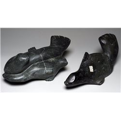 Two Parnee Peter Carvings, Two Seals 16" L. 6 1/2" H. and Seal 17" L. 6" H.  Both in Good Condition