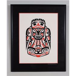Dempsey Bob Serigraph "Raven Traveling with Sculpin" 7/11 '79  24"x 29" Framed  Good Condition