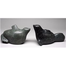 Two Parnee Peter Seal Sculptures - Cape Dorset 12" L. 6 3/4" H and 13" L. 7 1/2" H.  Both in Good Co