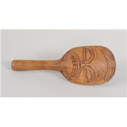 Salish Carved Rattle with Different Design on Each Side 10 1/4" H. 4 1/4" W.  Good Condition