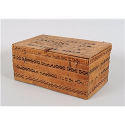 Mt. Currie Lidded Basket with Imbricated Design 16" L. 11" W. 9 1/2" W. 7" H.  Fair Condition
