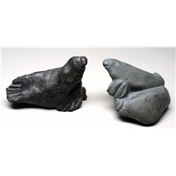 Two Nancy Sevoga Sculptures; Seal 8" L. 4" H. and a Carving of Two Seals 8" L. 6" H. - Baker Lake  G