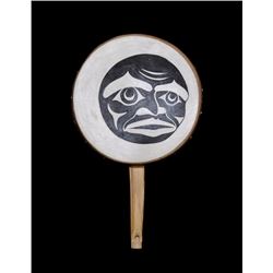Northwest Coast Hand Drum Whistle with Painted Design 13 1/4" H. 8" W.  Good Condition