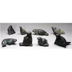 Eight Parnee Peter Seal and Bird Sculptures - Cape Dorset 4 1/2" L. - 8" L.  All in Good Condition