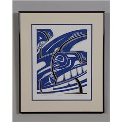 Ken Mowatt Serigraph "Blue Whale" 3/25 Slate 2 '89  21 1/2"x 25" Framed  Good Condition