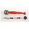 Image 1 : Coast Salish Fish Club Carved with Human Face 16" H. 3" W. Good Condition and a Beaded Dance Wand  1