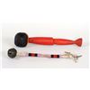 Image 2 : Coast Salish Fish Club Carved with Human Face 16" H. 3" W. Good Condition and a Beaded Dance Wand  1