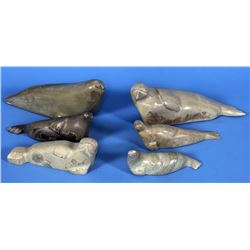 Six Seal Carvings by Various Sanikiluaq Artists 6" L. - 10" L.  All in Good Condition