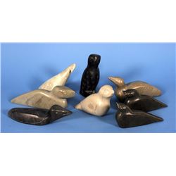 Eight Bird Carvings by Various Sanikiluaq Artists 6 1/2" L. - 9" L.  All in Good Condition