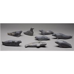 Eight Bird and Seal Carvings by Noah Siakoluk (1924-1997) Hall Beach 6 1/2" L. - 8 1/2" L.  All in G