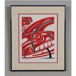 Ken Mowatt Serigraph  Red Whale  12/25 Slate 1 '89  21 1/2 x 25  Framed  Good Condition
