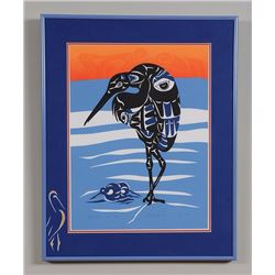 Robert Sebastian Serigraph "Blue Heron" AP '93  17 1/2"x 20 1/2" Framed  Good Condition