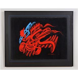 Manuel Salazar Original Painting "Thunderbird and Talking Stick"  '98 29 1/2"x 36 1/2" Framed  Good 