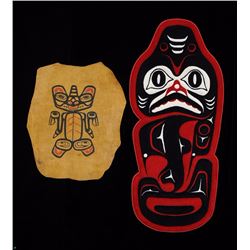 Northwest Coast Mat with Shark Design 23"x 52" and a Silkscreen Bear on Leather 17/25  23"x 28"