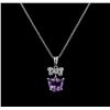 Image 1 : 1.34ct Amethyst and Diamond Pendant With Chain - 18KT White Gold
