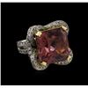 Image 1 : 20.97ct Pink Tourmaline and Diamond Ring - 18KT White Gold