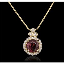 14KT Yellow Gold 2.12ct Rubellite and Diamond Pendant With Chain