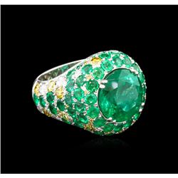 GIA Certified 17.47ctw Emerald and Diamond Earrings and Ring Set - 18KT White Go