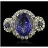Image 1 : 14KT White Gold 4.08ct Tanzanite, Sapphire & Diamond Ring